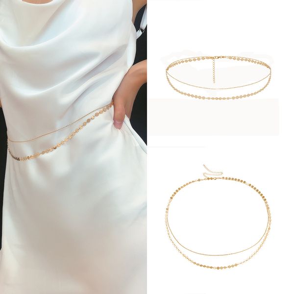 simple and versatile accessories round clothing chain geometric sequin cross chain body chain female, Silver
simple and versatile accessories round clothing chain geometric sequin cross chain body chain female, Silver