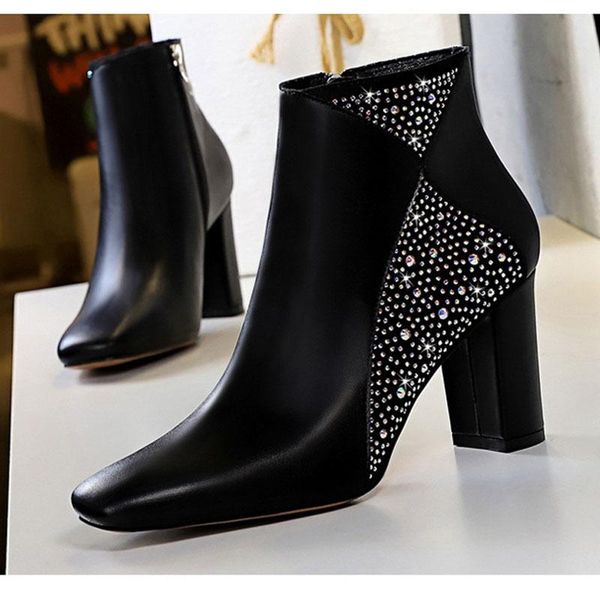 boots 2021 autumn winter rhinstone women's square toe thick high heels crystal women leather ankle female zipper, Black
boots 2021 autumn winter rhinstone women's square toe thick high heels crystal women leather ankle female zipper, Black
