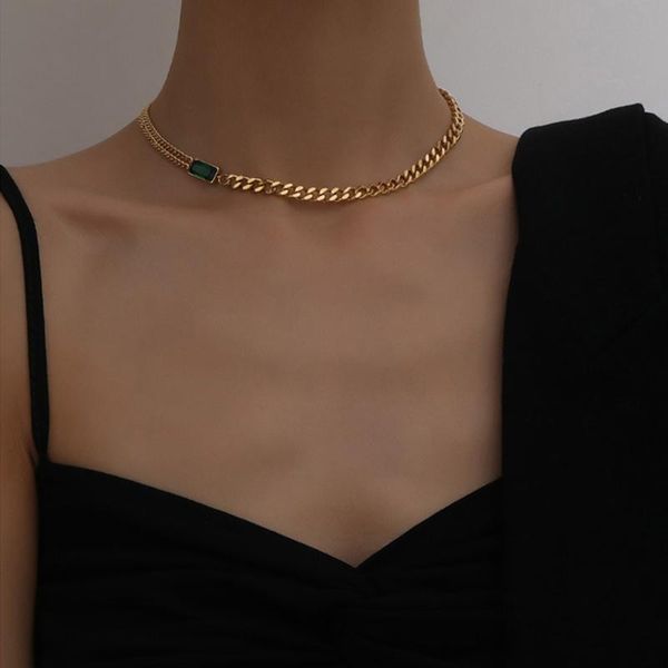chokers zhouyang choker necklace for women gold color chunky cuban chains green zircon boho jewelry aesthetic necklaces wholesael kan165, Golden;silver 
chokers zhouyang choker necklace for women gold color chunky cuban chains green zircon boho jewelry aesthetic necklaces wholesael kan165, Golden;silver