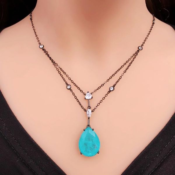 pendant necklaces blue fusion stone big water drop necklace special unique chain geometric zircon statement for women jewelry, Silver
pendant necklaces blue fusion stone big water drop necklace special unique chain geometric zircon statement for women jewelry, Silver