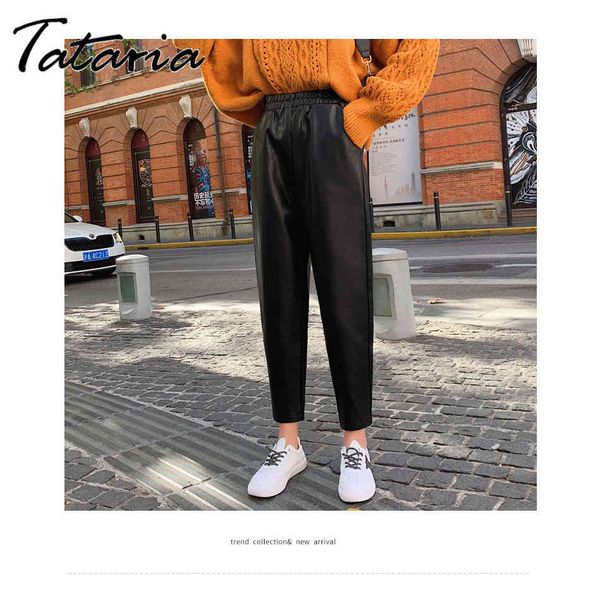 autumn winter black faux leather women's pants elastic waist female pu harem streetwear chic trousers plus size 210514, Black;white
autumn winter black faux leather women's pants elastic waist female pu harem streetwear chic trousers plus size 210514, Black;white