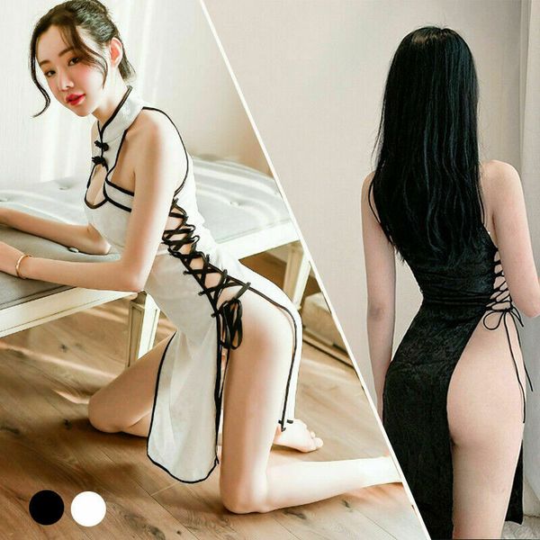 set new women bandage cheongsam high split uniform pajamas dress club wear, Black;white
set new women bandage cheongsam high split uniform pajamas dress club wear, Black;white