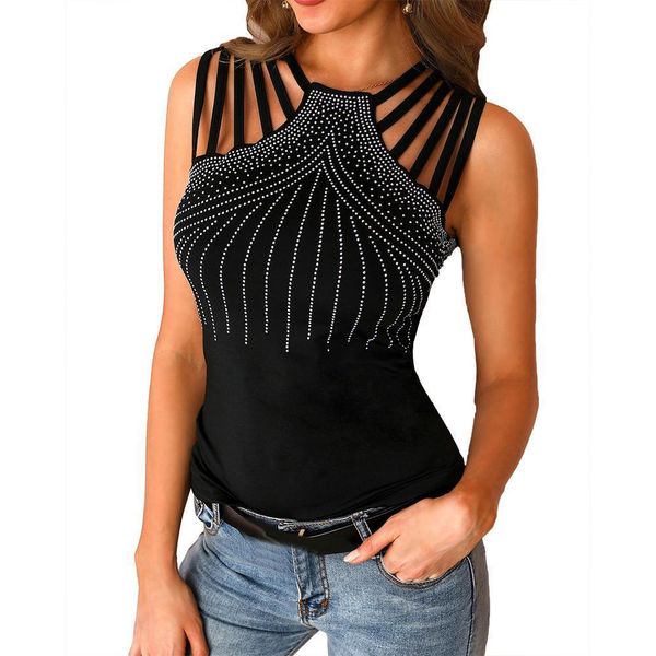 women cami sleeveless shoulder suitable for party night club bandages beads solid decor slim plus size blouse top, White
women cami sleeveless shoulder suitable for party night club bandages beads solid decor slim plus size blouse top, White