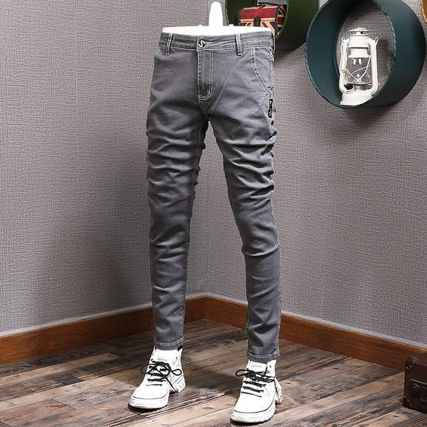 men's jeans retro gray elastic slim fit simple designer korean style casual stretch pencil pants, Blue
men's jeans retro gray elastic slim fit simple designer korean style casual stretch pencil pants, Blue