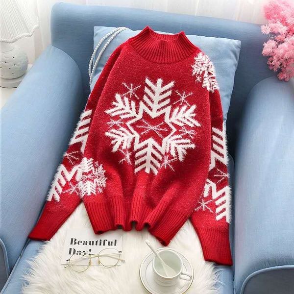 women autumn winter christmas sweater ladies knitted jumper pullover snowflake elk print s and pullovers 210603, White;black
women autumn winter christmas sweater ladies knitted jumper pullover snowflake elk print s and pullovers 210603, White;black