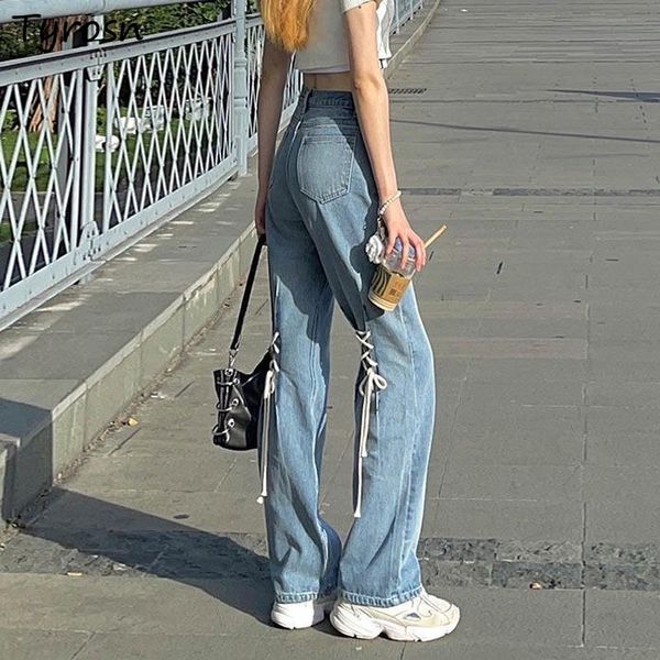 women's jeans women design lace up streetwear all-match zipper straight jean high waist loose mopping denim trousers femme, Blue
women's jeans women design lace up streetwear all-match zipper straight jean high waist loose mopping denim trousers femme, Blue