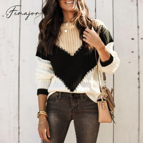 women's sweaters femajor women autumn winter sweater casual stripe contrast color block knit pullovers female 2021 high street loose j, White;black
women's sweaters femajor women autumn winter sweater casual stripe contrast color block knit pullovers female 2021 high street loose j, White;black