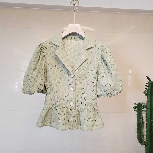 summer green lace temperament was thinning age reduction lapel age reduction single-breasted ruffled blouse women 210706, White
summer green lace temperament was thinning age reduction lapel age reduction single-breasted ruffled blouse women 210706, White