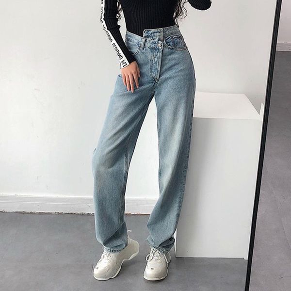 women's pants & capris street asymmetric waist straight jeans woman denim high wide leg 2021 fashion tide, Black;white
women's pants & capris street asymmetric waist straight jeans woman denim high wide leg 2021 fashion tide, Black;white