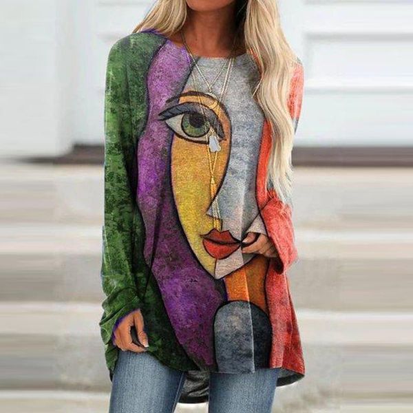 women's blouses & shirts abstract face print o neck pullover colorful casual women spring autumn long sleeved loose streetwear blouse, White
women's blouses & shirts abstract face print o neck pullover colorful casual women spring autumn long sleeved loose streetwear blouse, White