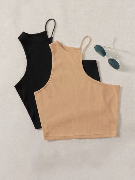 2pcs solid asymmetric neck halter w7hm#, White