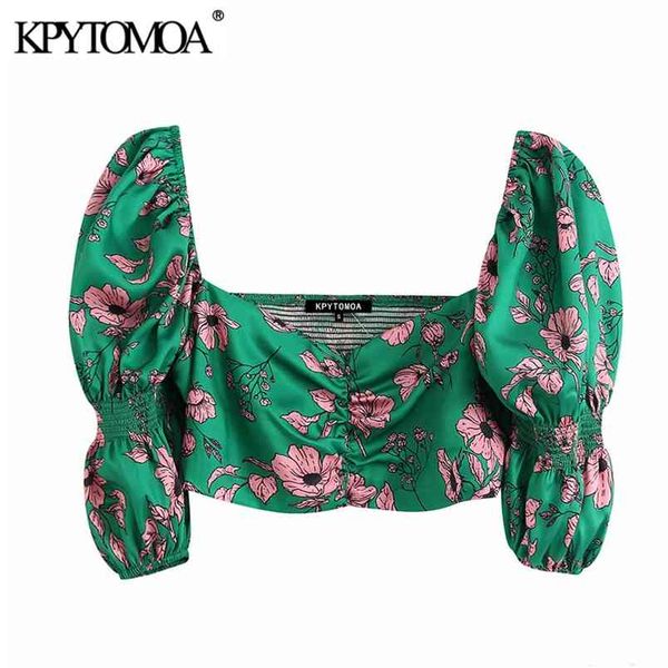 women sweet fashion floral print cropped blouses v neck puff sleeve back stretch female shirts chic 210420, Black;white
women sweet fashion floral print cropped blouses v neck puff sleeve back stretch female shirts chic 210420, Black;white