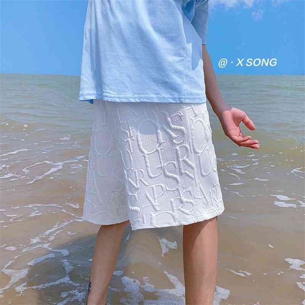 men's jacquard large shorts 2021 summer hip hop pants, White;black