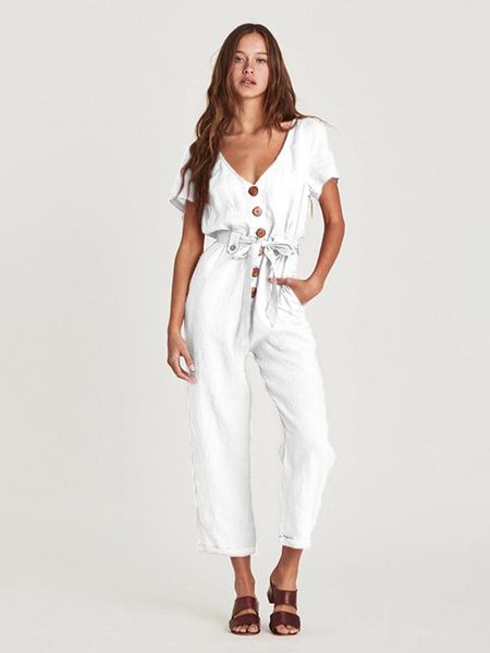 women's jumpsuits & rompers fashion jumpsuit women cotton v-neck short sleeved button casual spring summer wild overalls for elegant, Black;white
women's jumpsuits & rompers fashion jumpsuit women cotton v-neck short sleeved button casual spring summer wild overalls for elegant, Black;white