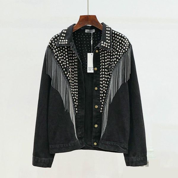 women's jackets sondr denim with and tassels studded handmade womens short jackets, autumn 2021 black loose coats, Black;brown
women's jackets sondr denim with and tassels studded handmade womens short jackets, autumn 2021 black loose coats, Black;brown