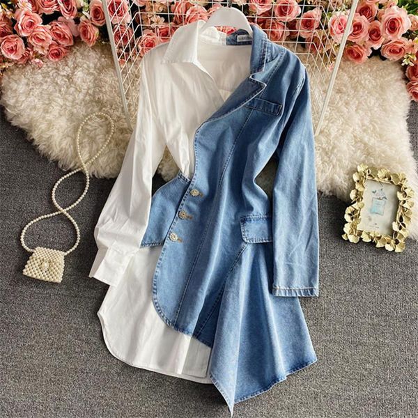 casual dresses denim spliced shirt dress jacket women asymmetry fashion single breasted long sleeve midi female jeans, Black;gray
casual dresses denim spliced shirt dress jacket women asymmetry fashion single breasted long sleeve midi female jeans, Black;gray