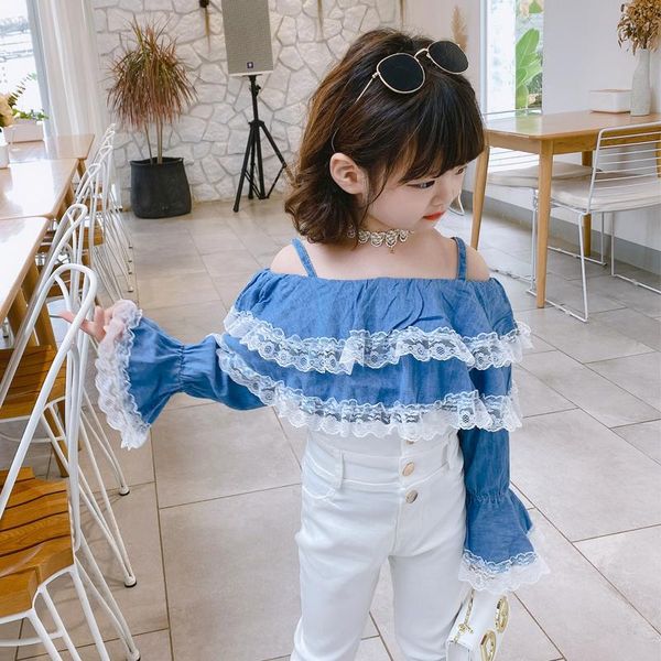 kids girls jeans shirts slash neck blouses patchwork lace baby long sleeves boot cut denim, White;black
kids girls jeans shirts slash neck blouses patchwork lace baby long sleeves boot cut denim, White;black