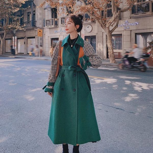 women's wool & blends fashion korean style splice plaid long woolen trench coat for women winter clothes double breasted belted elegant, Black
women's wool & blends fashion korean style splice plaid long woolen trench coat for women winter clothes double breasted belted elegant, Black
