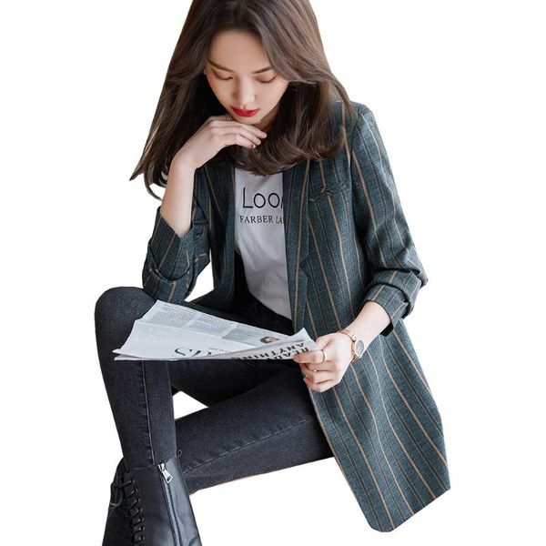 women's suits & blazers arrival korean style 2021 ladies long blazer coat women blue gray striped casual jacket for autumn winter, White;black
women's suits & blazers arrival korean style 2021 ladies long blazer coat women blue gray striped casual jacket for autumn winter, White;black