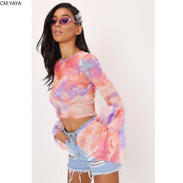 women summer mesh see though tie dye flare long sleeve blouses shirts vintage o-neck tees street night club party crop women's &, White
women summer mesh see though tie dye flare long sleeve blouses shirts vintage o-neck tees street night club party crop women's &, White