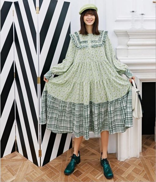spring stitching dress female print french pastoral style 2021 women's elegant midi casual dresses, Black;gray
spring stitching dress female print french pastoral style 2021 women's elegant midi casual dresses, Black;gray