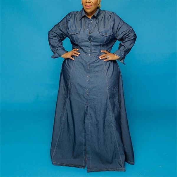 jeans dress for women plus size 4xl 5xl floor length single breasted long sleeve elegant evening party dinner vestidos 210510, Black;gray
jeans dress for women plus size 4xl 5xl floor length single breasted long sleeve elegant evening party dinner vestidos 210510, Black;gray