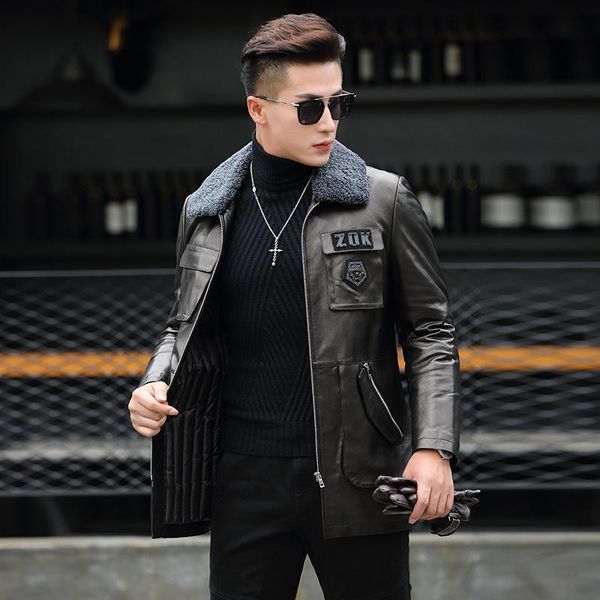 men's leather & faux 2021 winter down jacket long coat semi-planted suede seamless, Black
men's leather & faux 2021 winter down jacket long coat semi-planted suede seamless, Black