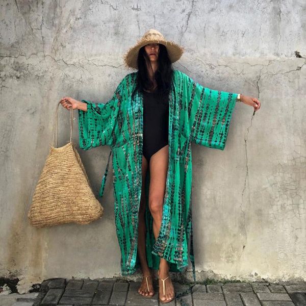 women's swimwear bohemian printed bikini cover-ups elegant self belted kimono dress tunic women plus size beach wear swim suit cover up, White;black
women's swimwear bohemian printed bikini cover-ups elegant self belted kimono dress tunic women plus size beach wear swim suit cover up, White;black