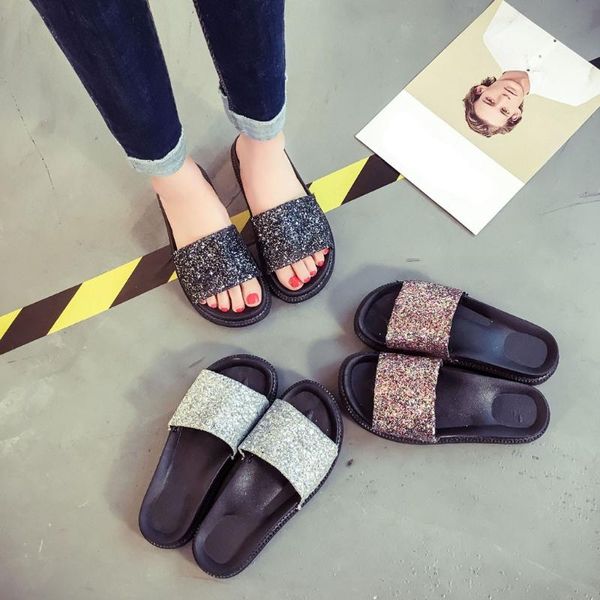women's summer sandals flip-flops sequin slippers flat casual ladies comfortable beach shoes size 36-40 t9#, Black
women's summer sandals flip-flops sequin slippers flat casual ladies comfortable beach shoes size 36-40 t9#, Black