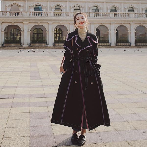 women's trench coats windbreaker spring autumn lapel plus long double breasted splicing design sense ladies cloak fashion coat female, Tan;black
women's trench coats windbreaker spring autumn lapel plus long double breasted splicing design sense ladies cloak fashion coat female, Tan;black