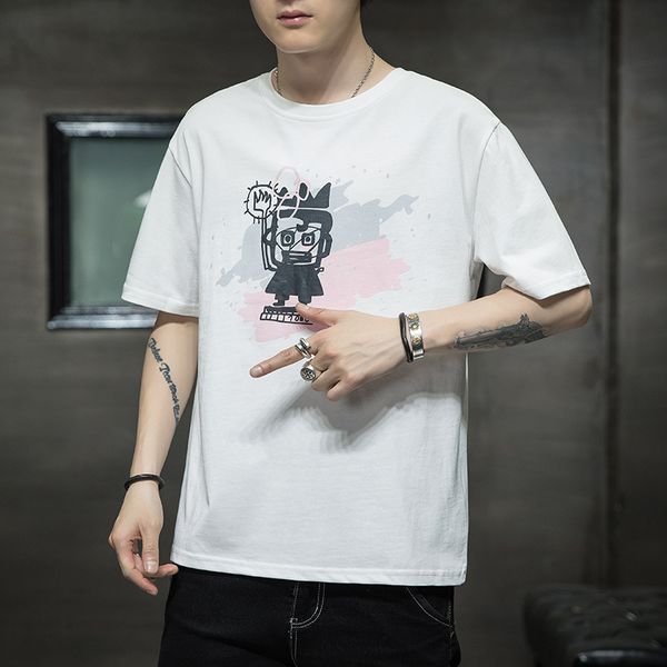 short sleeve t shirt men's 2021 summer clothes casual loose trend half wear, White;black
short sleeve t shirt men's 2021 summer clothes casual loose trend half wear, White;black