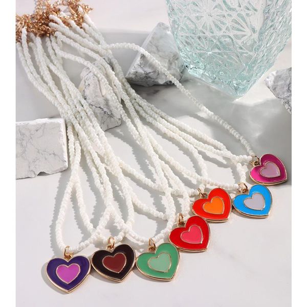 pendant necklaces trend sweet candy color enamel love heart beaded necklace for women white beads choker double layer jewelry, Silver
pendant necklaces trend sweet candy color enamel love heart beaded necklace for women white beads choker double layer jewelry, Silver