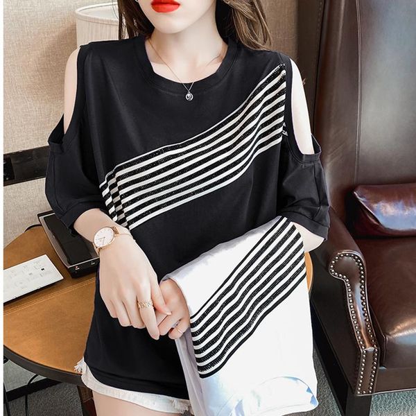 women's t-shirt ljsxls summer off shoulder half sleeve female pure cotton diamonds o-neck tee shirts womens loose casual women 2021, White
women's t-shirt ljsxls summer off shoulder half sleeve female pure cotton diamonds o-neck tee shirts womens loose casual women 2021, White