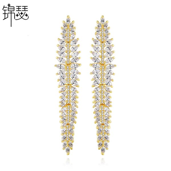 jewelry charm stud qinliu earrings fashion temperament women's copper inlaid zircon long banquet present, Golden
jewelry charm stud qinliu earrings fashion temperament women's copper inlaid zircon long banquet present, Golden