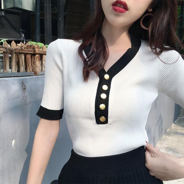women's sweaters arer summer korean style women temperament short sleeve t-shirts 2021 harajuku casual v neck knitting, White;black
women's sweaters arer summer korean style women temperament short sleeve t-shirts 2021 harajuku casual v neck knitting, White;black