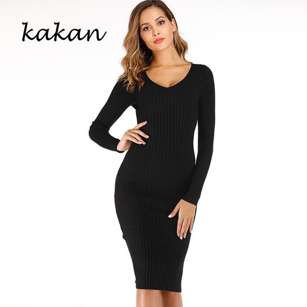 women's sweaters kakan v-neck slim solid color knit sweater dress 2021 autumn and winter, White;black
women's sweaters kakan v-neck slim solid color knit sweater dress 2021 autumn and winter, White;black