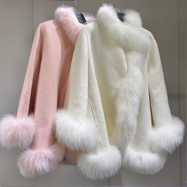 women's fur & faux oversize real wool genuine cape for women korean fashion sweet pink white color luxury coat outerwear, Black
women's fur & faux oversize real wool genuine cape for women korean fashion sweet pink white color luxury coat outerwear, Black