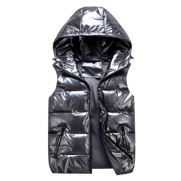 men's sleeveless jacket fashion shiny vest winter warm hood pockets cotton padded husband red black autumn down waistcoat male 210925, Black;white
men's sleeveless jacket fashion shiny vest winter warm hood pockets cotton padded husband red black autumn down waistcoat male 210925, Black;white