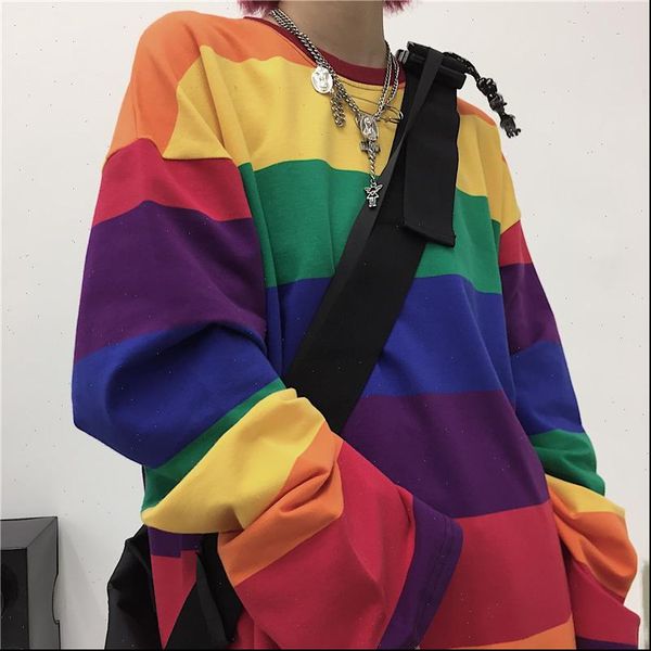 autumn rainbow stripes striped womens sweatshirts print round neck loose long sleeved, Black
autumn rainbow stripes striped womens sweatshirts print round neck loose long sleeved, Black
