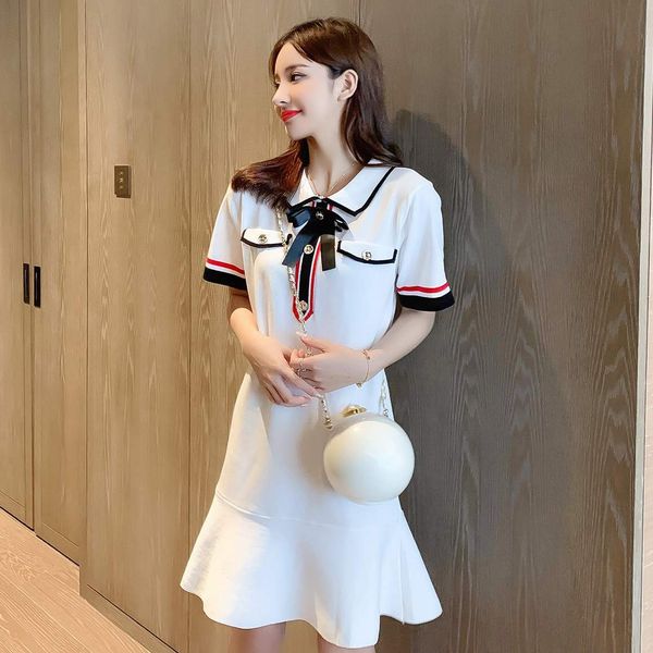 runway design summer women dress vintage bee bow tie striped elegant short sleeve loose knitting mermaid 210525, Black;gray
runway design summer women dress vintage bee bow tie striped elegant short sleeve loose knitting mermaid 210525, Black;gray