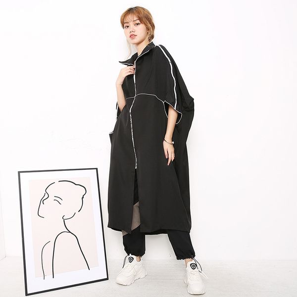 jacket msxu spring and you'll see personality zipper letter decoration bat long coat gown, Black;brown
jacket msxu spring and you'll see personality zipper letter decoration bat long coat gown, Black;brown