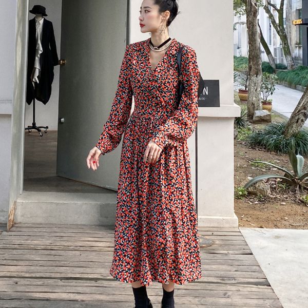 dress spring autumn sleeve floral print vintage women tunic pleated beach boho long vestidos robe femme 9x9p, Black;gray 
dress spring autumn sleeve floral print vintage women tunic pleated beach boho long vestidos robe femme 9x9p, Black;gray