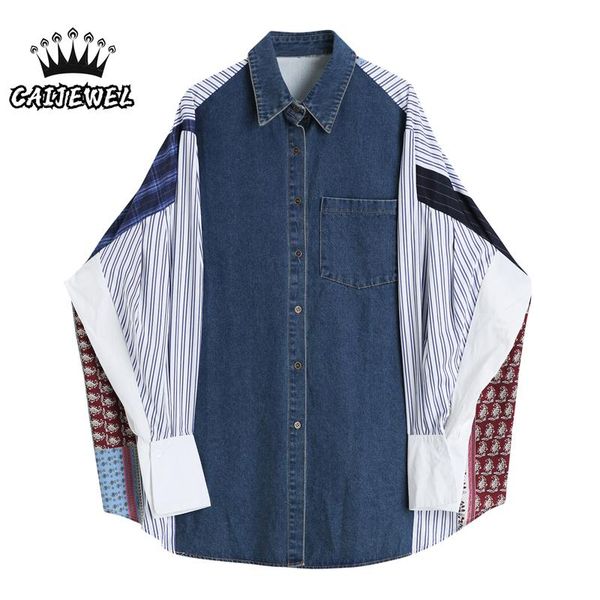 women's blouses & shirts shirt 2021 summer vintage streetwear denim splicing long sleeve collar baggy ladies plus size blouse, White
women's blouses & shirts shirt 2021 summer vintage streetwear denim splicing long sleeve collar baggy ladies plus size blouse, White