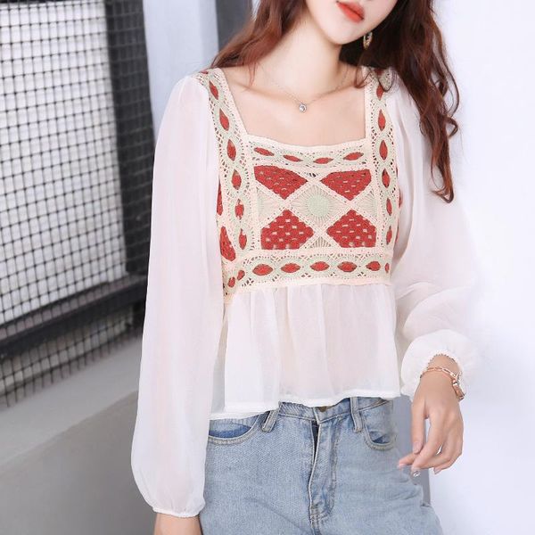 women's t-shirt 2021 summer retro french hollowed out v-neck short short, thin, western style long-sleeved shirt women, White
women's t-shirt 2021 summer retro french hollowed out v-neck short short, thin, western style long-sleeved shirt women, White