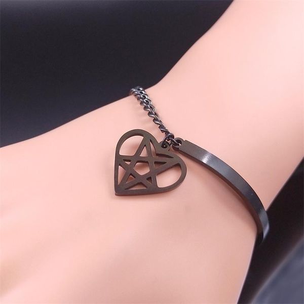 link, chain inverted pentagram heart satan stainless steel bracelets women black color jewelry pulseira feminina b5235s01
link, chain inverted pentagram heart satan stainless steel bracelets women black color jewelry pulseira feminina b5235s01