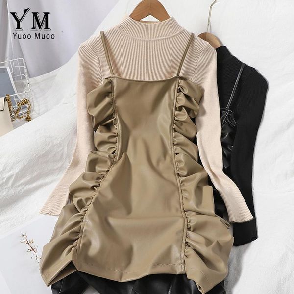 casual dresses yuoomuoo fashion two piece dress women autumn winter sweater pu leather spaghetti strap short ruched party bodycon, Black;gray
casual dresses yuoomuoo fashion two piece dress women autumn winter sweater pu leather spaghetti strap short ruched party bodycon, Black;gray