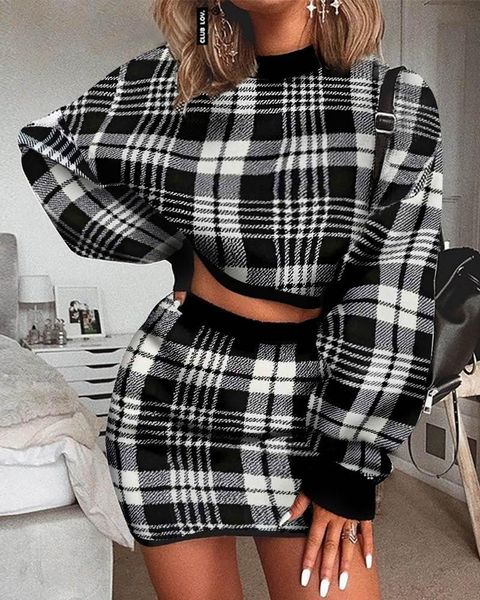 work dresses sweet plaid knitted two piece set women crop + bodycon mini skirt autumn elegant 2pcs outfits, White;black
work dresses sweet plaid knitted two piece set women crop + bodycon mini skirt autumn elegant 2pcs outfits, White;black