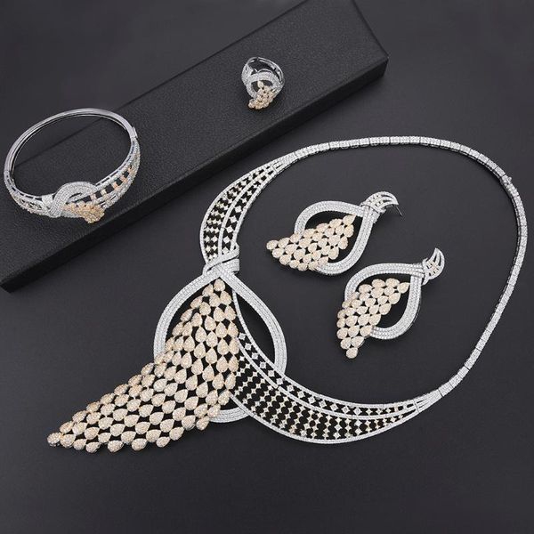 earrings & necklace larrauri 2021 luxury feather lariat flower women wedding cubic zirconia statement choker earring dubai jewelry sets, Silver 
earrings & necklace larrauri 2021 luxury feather lariat flower women wedding cubic zirconia statement choker earring dubai jewelry sets, Silver