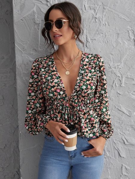 ditsy floral ruched self-tie peplum o2jx#, White
ditsy floral ruched self-tie peplum o2jx#, White