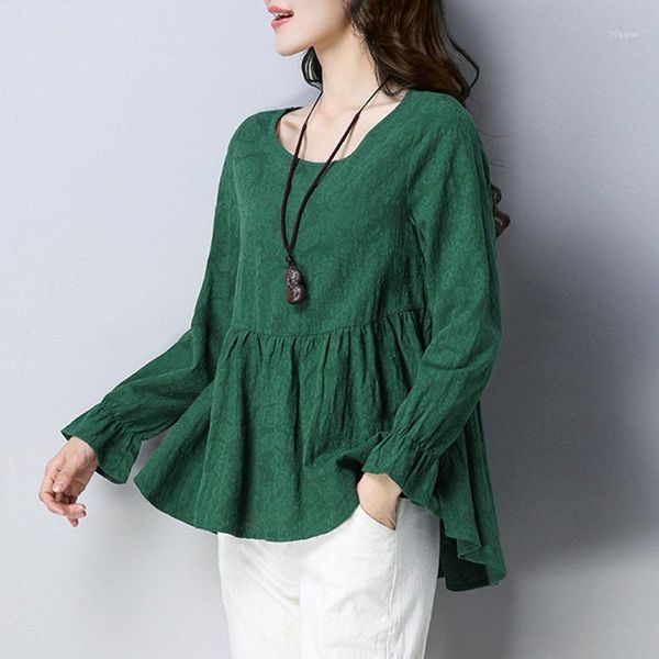 women's blouses & shirts 2021 women autumn loose casual long sleeve shirt jacquard sleeves ruffle flared tunic blusas chemise femme, White
women's blouses & shirts 2021 women autumn loose casual long sleeve shirt jacquard sleeves ruffle flared tunic blusas chemise femme, White